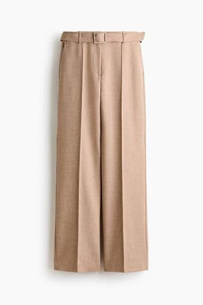 H&M Belted Tailored Trousers in Beige at Nordstrom, Size 14