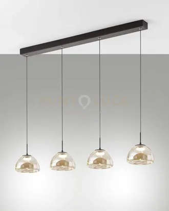 Fabas Luce Lucille Sospensione Cognac 4 Luci In Vetro Attacco Linearea Led Cct 2700k - 3000k - 4000k- 28w - 3000 Lm Dimmerabile