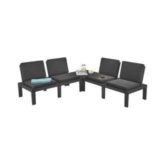 Dmora Sal&oacute;n De Jard&iacute;n Vigevano, Conjunto De Jard&iacute;n De 4 Plazas Con Respaldo Y 1 M&oacute;dulo Multifunci&oacute;n, Zona De Estar Con Cojines, 100% Made In Italy, Antracit