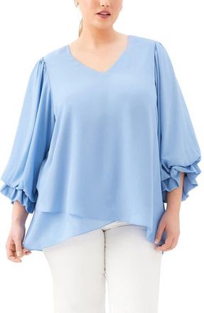 Karen Kane Layered Sleeve Asymmetric Top in Chambray at Nordstrom, Size 3X
