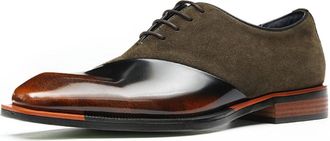 Generic Mens Lace Up Vintage Oxfords Suede & Patent Leather Office Dress Shoes Low Chunky Heel Formal Shoes,Brown2,5.5 UK