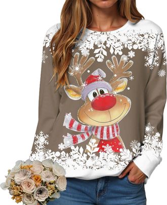 Generic Womens Christmas Sweatshirts Ladies Loose Fit Xmas Jumpers Pullover Tops Womens Sweatshirt Christmas Printed Autumn and Winter Casual Pullover Top Cas