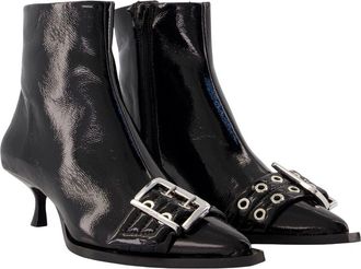 Ganni Womens Buckle-Detailed Ankle Boot Black Cotton