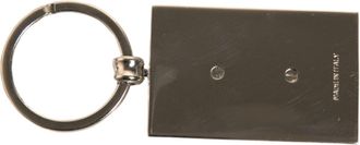 Dolce & Gabbana Mens Black Leather Logo Metal Ring Keychain Keyring Calf
