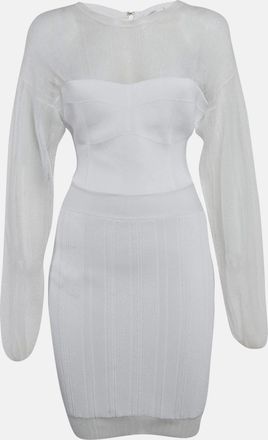 H&eacute;rve L&eacute;ger White Jersey Long Sleeve Mini Dress