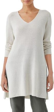 Eileen Fisher Organic Cotton V-Neck Tunic Sweater in Bone at Nordstrom Rack, Size Xx-Small