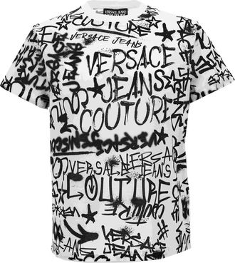 Versace Jeans Couture Graffiti Print Slim Fit T-Shirt - Heren - T-shirts - Wit - XS - Tops