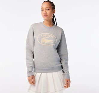 Lacoste Womens Loose Fit Organic Cotton Fleece Sweatshirt in Grey - Size 14 UK