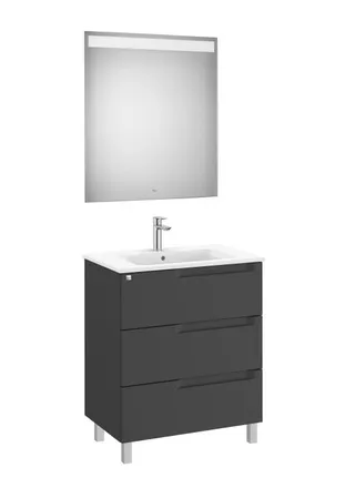 Roca Mueble Lavabo 700mm Aleyda Con Patas 3 Cajones + Espejo Negro Mate