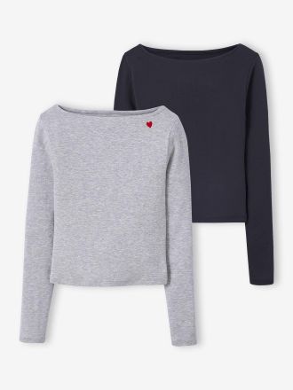 Jonen 2er-Pack gerippte M&auml;dchen Shirts JONEN grau meliert