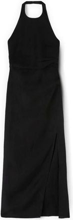 Motivi Lange gedrapeerde linnenmix jurk - Dames - Avondkleed - Zwart - 2XS - Linnen - Kleedjes