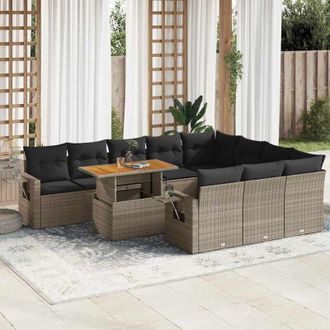 vidaXL Set De Sof&aacute;s De Jard&iacute;n 11 Pzas Y Cojines Rat&aacute;n Sint&eacute;tico Gris Vidaxl