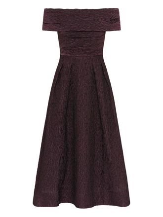Rebecca Vallance off-shoulder pleated midi dress - women - Nylon/Polyester - 14 - Purple