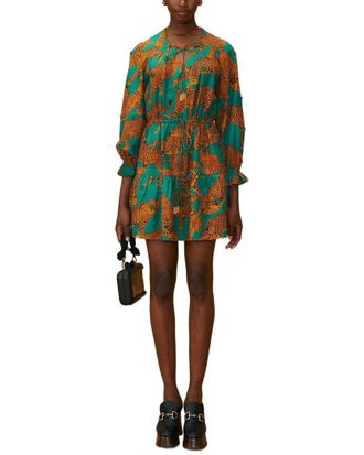Farm Rio Farm Rio Artsy Leopards Green Long Sleeve Mini Dress