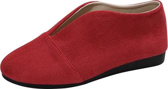 Generic Womens Flat Shoes Comfortable Pumps Shoes Pointed Toe Solid Color Lightweight Classic Breathable Slip On Casual Shoe Work Holiday Red