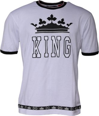 Dolce & Gabbana Mens King Crown Print Tshirt - White Cotton - Size EU 52 (Mens)