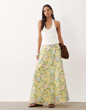 Miss Selfridge gonna in chiffon a ruota con stampa floreale-Multicolore