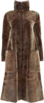 Giorgio Armani shearling coat - women - Polyester/Acetate/Sheep Skin/Shearling/Silk - 40 - Brown
