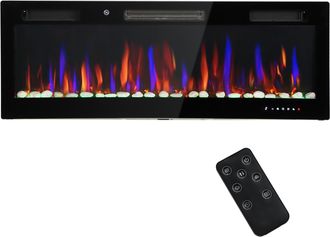 OEM Chimenea El&eacute;ctrica Pared Empotrable Ultrafina Con Llama 3d Brillo/velocidad Ajustable Y 12 Colores Guijarros 900/1800w
