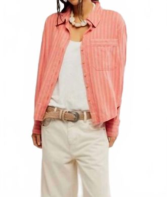 Free People Womens Striped Linen Laurel Top In Cinnamon Combo