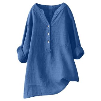 Generic Womens Crinkle Gauze 2025 Shirts Linen Mid Sleeve Cotton Flowy Tops Loose Fitting Loose Fit Western Tshirt Oversized Solid Color Summer Cute Stand Col