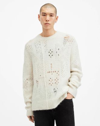AllSaints Mens Alpaca/Wool Hadwin Distressed Crew Neck Jumper, Size: XXL