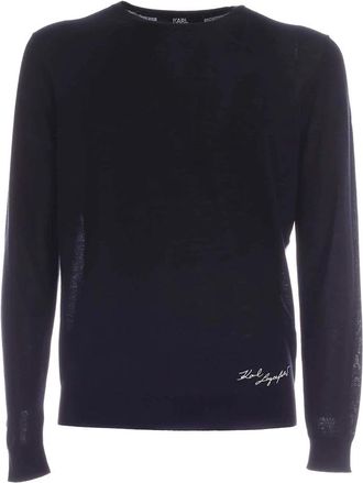 Karl Lagerfeld Signature Logo Pullover - Heren - Ronde hals truien - Zwart - M - Kasjmier - Truien & Vesten