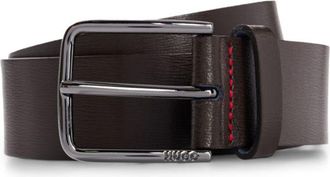 HUGO BOSS Grained leather belt with red stitching