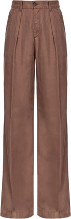 Pinko logo-embroidered straight-leg trousers - women - Lyocell/Cotton - 44 - Brown