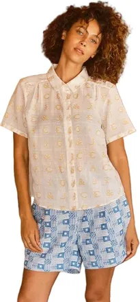 Ace & Jig Winnie Button-up Foldover Collar Blouse in Initial at Nordstrom, Size Xx-Small