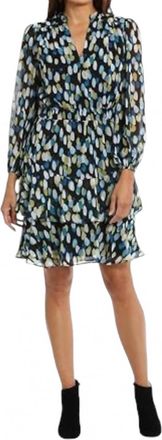 London Times Elastic Waist Tiered Printed Georgette Mini Dress In Slate Blue Black