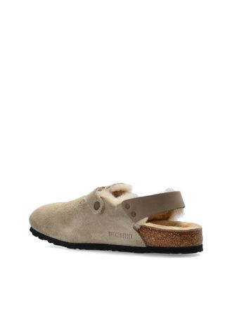Birkenstock Mens Tokio Shearling Suede Mules Beige Shoes > Loafers & Sandals
