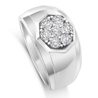 Pompeii3 1 Ct Diamond Ring Mens Cluster Hexagon Band in 10k White or Yellow Gold