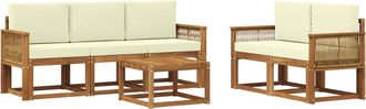 vidaXL Conjunto De Sof&aacute;s De Exterior 6 Uds. Natural Y Crema Poli&eacute;ster Vidaxl