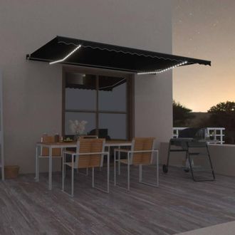 Berkfield Home Manual Retractable Awning with LED 500x350 cm Anthracite in Black
