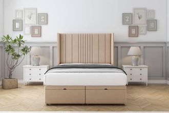 Comfort Beds Grace Plush Ottoman Bed Base-54 Wingback Headboard in Stone | Size: Single