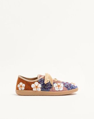 Valentino Garavani Cosmatesque Leather Trainer With Sequins And Floral Embroidery