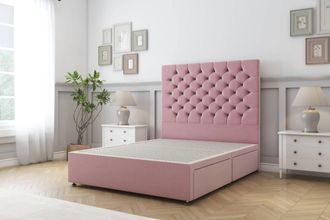 Sloomy Mayfair Plush Divan Bed Base 2 Drawers Same Side - 26 Headboard in Pink | Size: Single