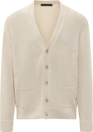 HUGO BOSS Cardigan met V-hals - Heren - Vesten - Beige - M - Katoen - Truien & Vesten