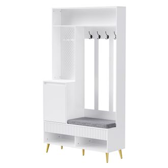 STILVORA Mueble De Entrada Con 1 Puerta, 2 Cajones, 4 Ganchos Y Banco, Panel Perforado, En Mdf, 100&times;35&times;180 Cm, Blanco