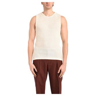 Daniele Alessandrini Sleeveless Knitwear, male, Beige, Size: 2XL Round-Neck Sleeveless Knit