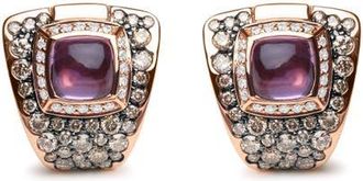 House of Brilliance 18K Gold 1 1/2 Cttw Diamond & Amethyst Gemstone Geometrical Stud Earrings in Pink at Nordstrom