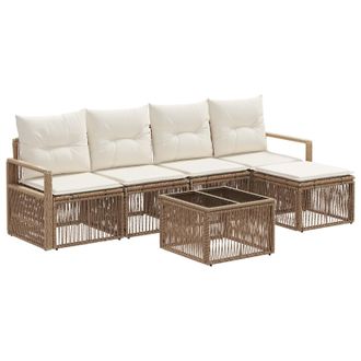 vidaXL Conjunto De Sof&aacute;s De Jard&iacute;n 6 Pcs Beige Rat&aacute;n Sint&eacute;tico Vidaxl