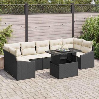 vidaXL Conjunto De Sof&aacute; De Jard&iacute;n 8 Pcs Negro Y Crema Rat&aacute;n Sint&eacute;tico Vidaxl