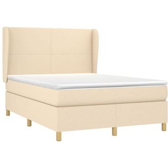 vidaXL Cama Box Spring Con Colch&oacute;n Tela Color Crema 140x190 Cm Vidaxl