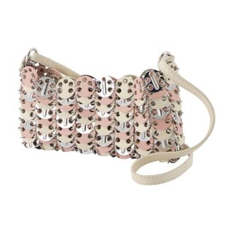 Paco Rabanne Womens Metal-Studded Calfskin Shoulder Bag Silver