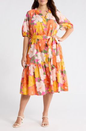 Sugarlips Milley Floral Wynette Tiered Midi Dress in Pink-Org-Mul at Nordstrom, Size 2 X