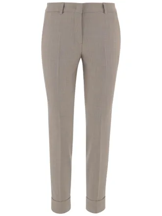 Ql2 Quelledue Beige Belted Stretch Wool Straight-Leg Pants