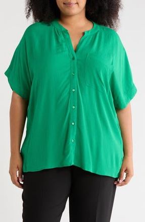 T Tahari Elbow Sleeve Button-Up Shirt in Jungle Palm at Nordstrom Rack, Size 1X