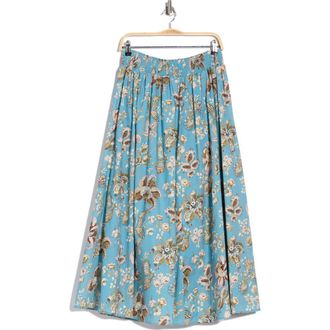Elie Tahari Floral Paisley Smocked Waist Stretch Cotton Skirt in Dream Garden Print at Nordstrom Rack, Size X-Large